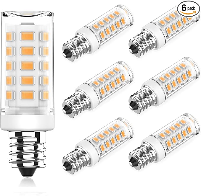 KLG E12 LED Bulb, Mini Candelabra Base, 4W (40W Equivalent), 3000K Warm White Non-Dimmable, T3/T4 Small Bulb for Ceiling Fan, Chandelier, 6 Pack - Bloomnest