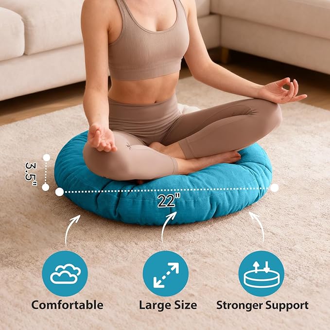 Tiita Floor Pillow Cushion, Round Seat Cushion, Outdoor Floor Pad, Meditation Cushion for Yoga Living Room Sofa Balcony, Set of 2, 22x22 Inch, Blue - Bloomnest