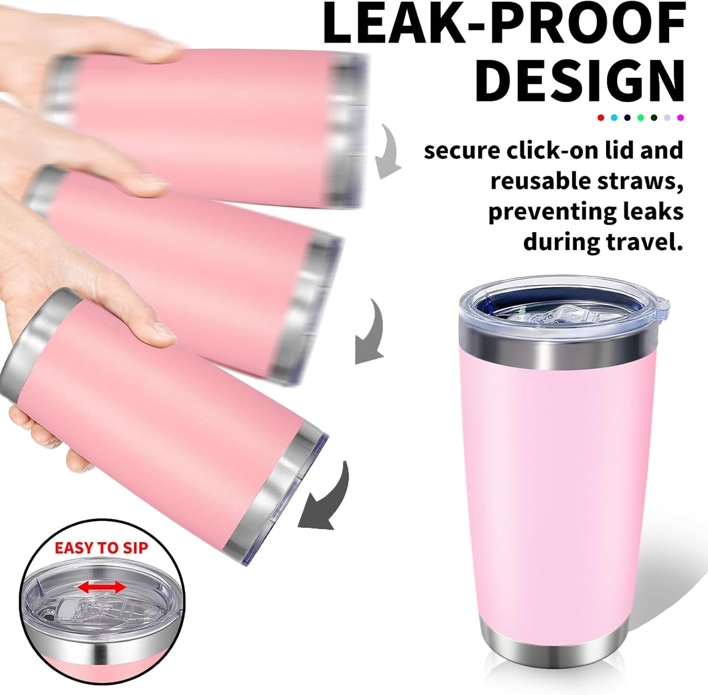 1 Packs, 20oz Stainless Steel Tumbler with Lid, Leakproof Double Wall Travel Mug for Hot/Cold Drinks, Home Office Outdoor Party Use, Durable Powder Coated Insulated Cup/Pink