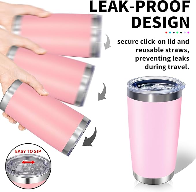 1 Packs, 20oz Stainless Steel Tumbler with Lid, Leakproof Double Wall Travel Mug for Hot/Cold Drinks, Home Office Outdoor Party Use, Durable Powder Coated Insulated Cup/Pink - Bloomnest