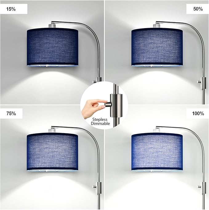 【Upgraded】 Dimmable Brushed Nickel Floor Lamp, 1200 Lumens LED Bulb Included, Arc Floor Lamps for Living Room Modern Standing Lamp with Blue Shade, Tall Lamp for Living Room Bedroom Office Study room - Bloomnest