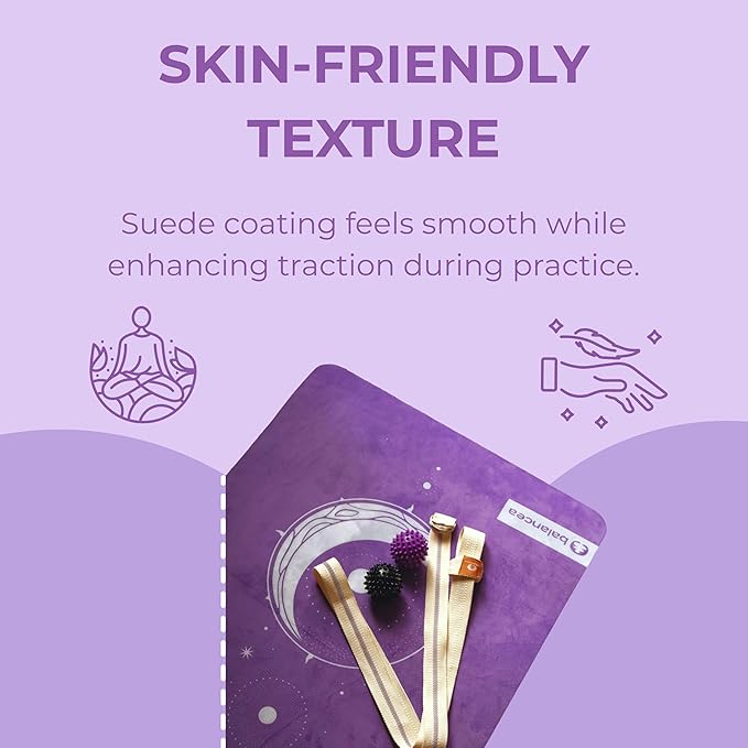 Yoga Mat With Strap 5mm Non Slip Suede & TPE - Beige Eco-Friendly Fitness & Exercise Mat for Home Gym, Pilates, Hot Yoga, and Meditation - Lightweight Durable 72 x 24 inch Workout Mat for Women, Men