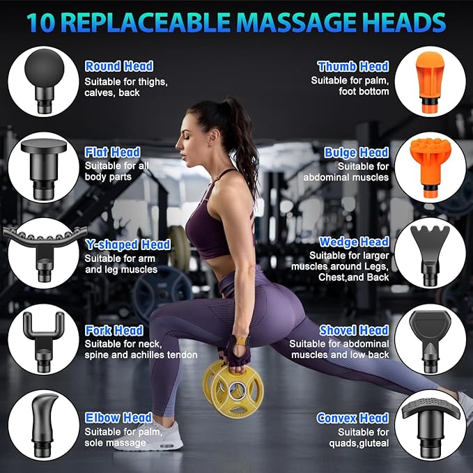 TOLOCO Massage Gun, Deep Tissue Back Massage for Athletes for Pain Relief, Percussion Massager with 10 Massages Heads & Silent Brushless Motor, Gifts for Fathers Day, Black - Bloomnest