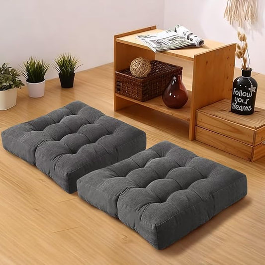 Meditation Floor Pillow Set of 2 Square Large Seat Pillows for Adults Tufted Corduroy Floor Cushion for Tatami Living Room Bedroom Dark Grey 22x22 Inch - Bloomnest