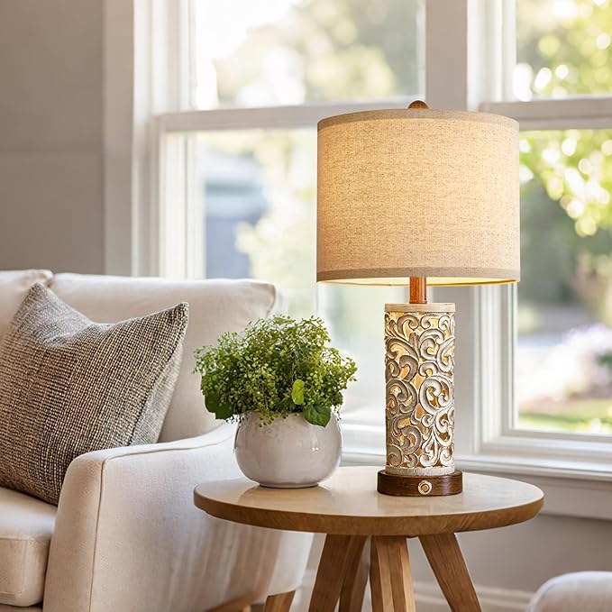 22" Dual Light Table Lamps Set of 2 for Living Room, Touch Lamp with 3-Level Dimming, USB A+C Table Lamp for Bedroom, Farmhouse Lamps for Night Stands(Brown, Bulb Included) - Bloomnest