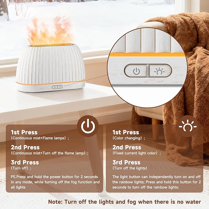 SOULORIGIN Essential Oil Diffuser, Flame Effect Aromatherapy Diffuser with 7-Color LED Lights & Auto Shut-Off, Ultrasonic Diffusers for Home, 120ml Samll Scent Diffuser for Essential Oils - White SoulOrigin