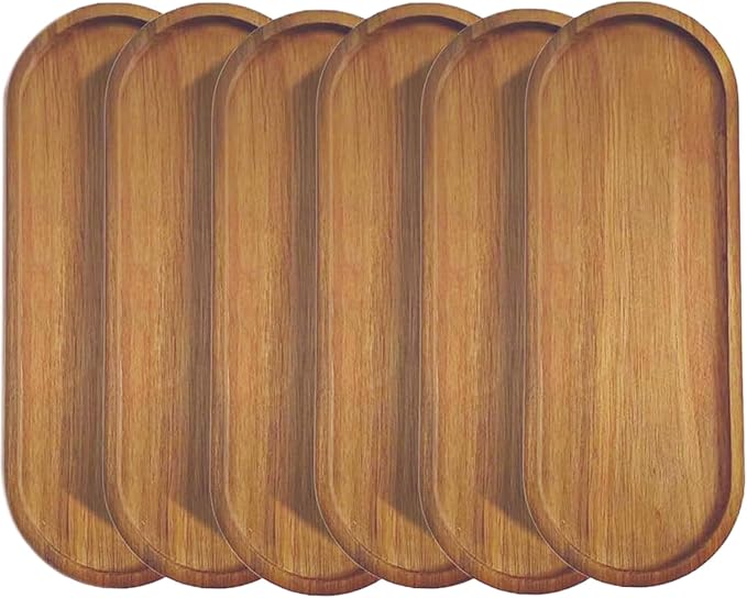 Solid Wood Serving Platters and Trays of Natural Wood with Edge,Rectangular Avoid Sliding and Spilling Food (Acacia Oval Platters 6 Pack) - Bloomnest