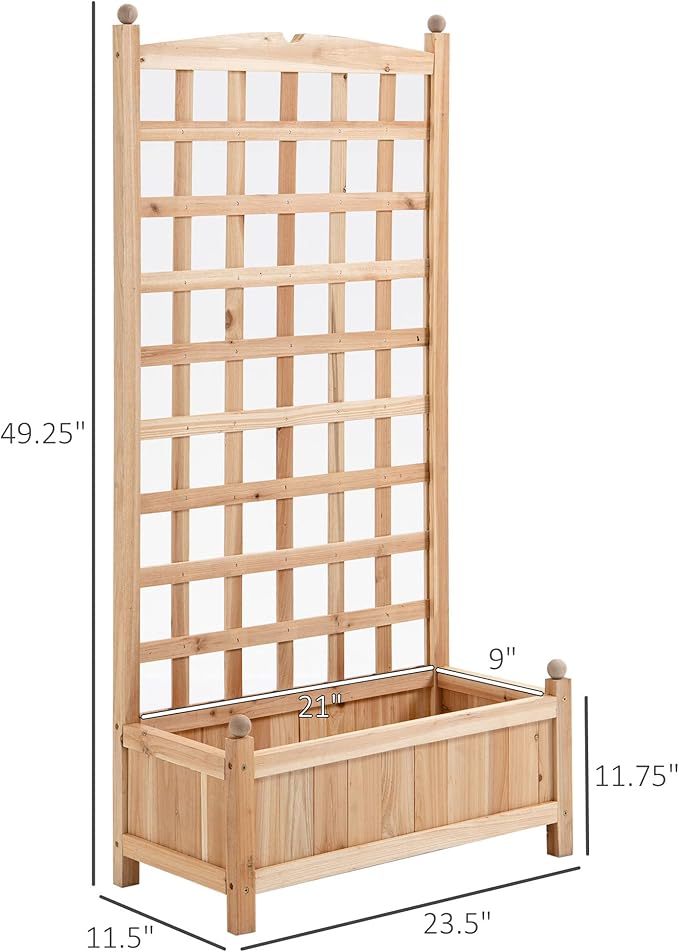 Wooden Raised Garden Planter Box with Trellis, 49.25" Height Flower Shelf Outdoor Plant Stand with Drainage, for Climbing Plants, Vegetables, Herbs, Natural Wood - Bloomnest
