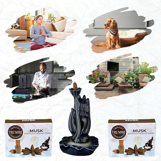 Musk Backflow Incense - 60 Cones, Six Packs of 10, Waterfall Effect TRUMIRI
