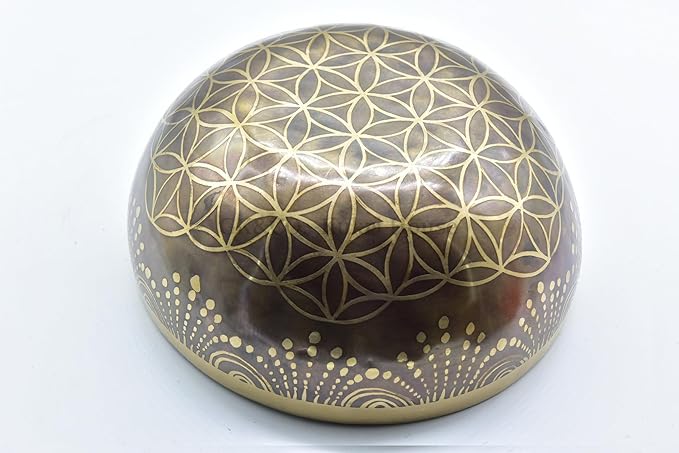 9 Inch Fine Etching Handmade Singing Bowl Yoga Meditation, with cushions and Mallet, Real Sandmade Singing Bowl from Nepal, healing bowls - Bloomnest
