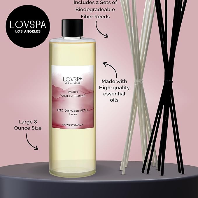 LOVSPA Warm Vanilla Sugar Diffuser Oil - Essential Oils for Diffuser Refill & Air Freshener Room Spray - Long-Lasting & Natural Home Fragrance, Scented Oil for Diffusers, USA Made, 8 oz - Bloomnest