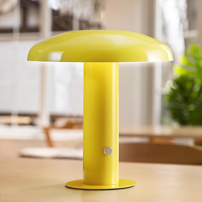JONATHAN Y JYL7114C Suillius 11" Contemporary Bohemian Rechargeable/Cordless Portable Iron Integrated LED Mushroom Table Lamp Modern, Coastal Bedside Desk Nightstand Lamp, Yellow - Bloomnest