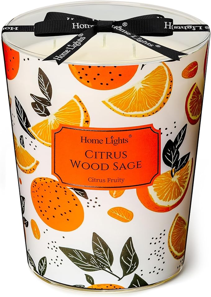 HomeLights Citrus Wood Sage Scented Candles | 34oz Soy Candles Eclectic Mixed Styles 3-Wick Large Candle Jars | Ideal Candle Gifts for Events, Home Decor Stress, Relief & Relaxation - Bloomnest