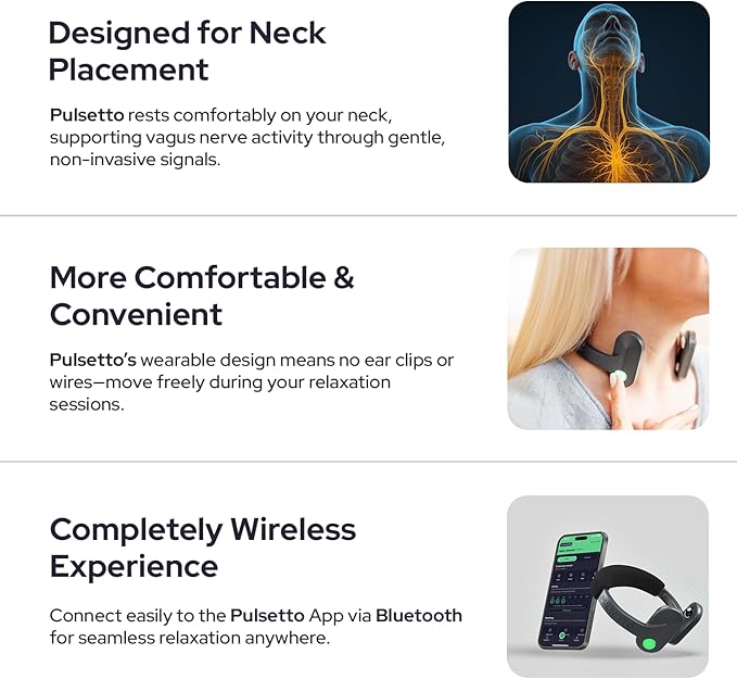 Pulsetto Wellness Wearable with Vagus Nerve Support – Patented Neuro Technology for Relaxation, Stress Balance, Focus, and Restful Sleep