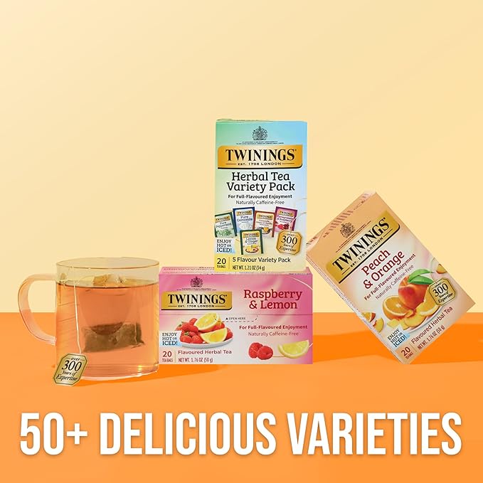 Twinings Herbal Tea Variety Pack, 20 Count (Pack of 6), Formerly Assorted Herbal, Includes 5 Flavours, Naturally Caffeine-Free, Enjoy Hot or Iced, 120 Teabags - Bloomnest