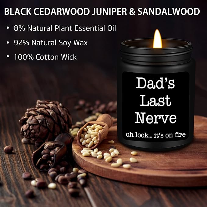Homsolver Dad Gifts from Daughter Son, Gift for Dad Who Wants Nothing, Birthday Fathers Day Christmas for Stepdad Adoptive Father, Dad's Last Nerve Sandalwood Scented Candle