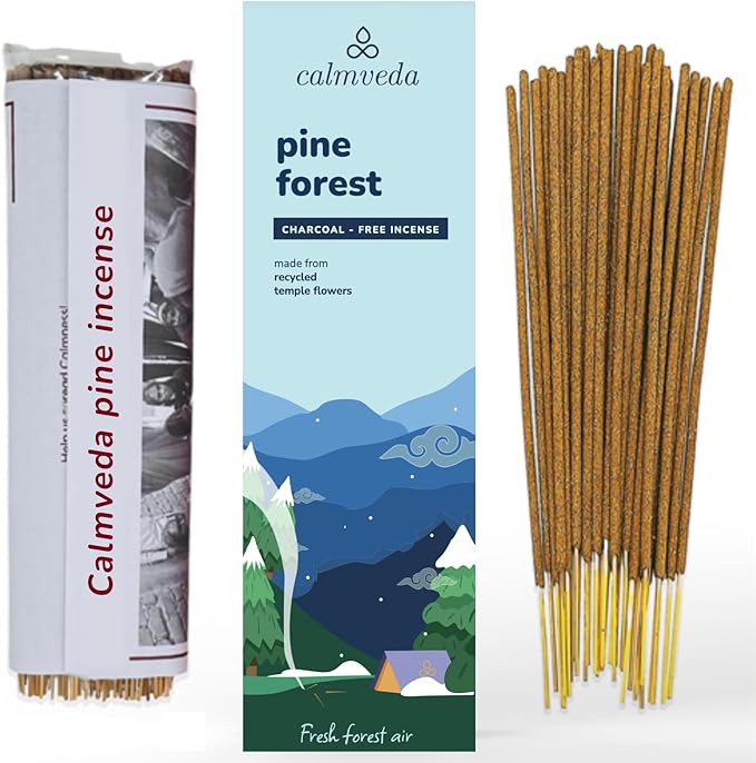 Pinon Pine Incense Sticks - (80+ Pine Scented Sticks for Christmas Tree) Charcoal Free Natural Incense Non Toxic | Aroma of Fresh Needles & Woody Bark, Perfect Christmas Inscents CalmvedaIncenseAromatherapy