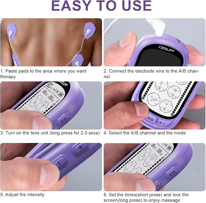 Dual Channel TENS EMS Unit TENS & PMS Unit (Model: YF1503) (Purple) CESLIFF