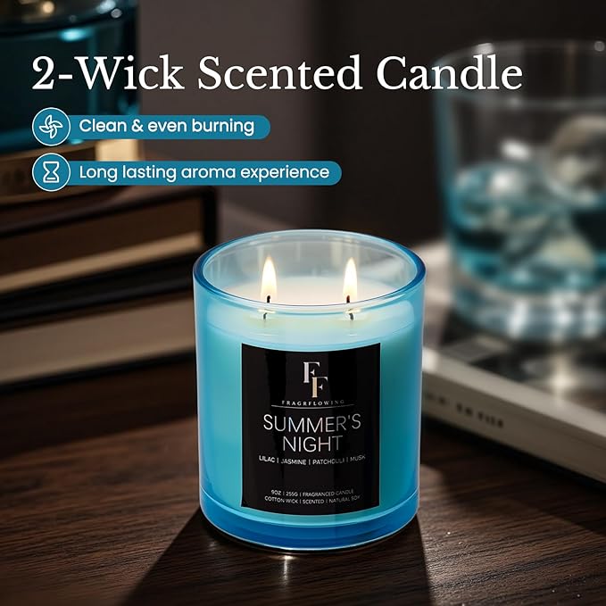 Summer's Night Scented Candle, 2-Wick Luxury Soy Wax Candle, 9 oz Aromatherapy Candle Home Fragrance Candles Gift - Bloomnest
