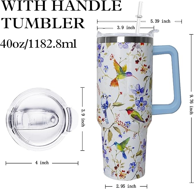 Ceovfoi 40 oz Hummingbird Tumbler with Handle Lid and Straw,Hummingbird Stainless Steel Coffee Tumbler Mug Cup Watter Botter,Bird Gifts for Bird Lovers Women, Hummingbird Stuff/Accessories - Bloomnest