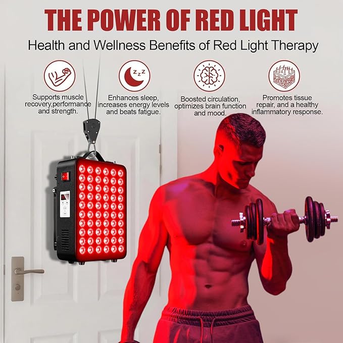 Red Light Therapy for Body Panel, LED 660nm Red Light Panel & 850nm Near-Infrared Therapy Device, 60 Dual Chip LEDs,Touchscreen Controls, Adjustable Stand/Timer, Hanging Kit/Handle/Eyewear