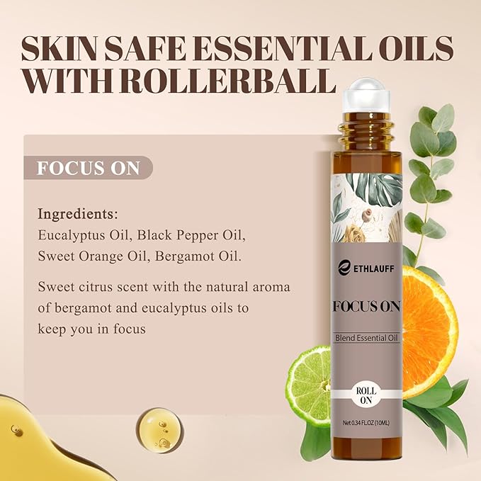 Focus on Essential Oil Roll On Blend, Relaxation Gifts for Women & Men - Head Comfort, Mood Booster, and Restful Sleep - Great Stocking Stuffer - Bloomnest