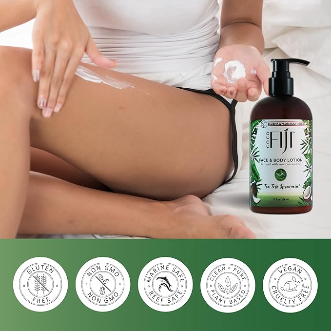 Coco Fiji Face & Body Lotion Infused With Coconut Oil | Lotion for Dry Skin | Moisturizer Face Cream & Massage Lotion for Women & Men | Tea Tree Spearmint 12 oz, Pack of 1 - Bloomnest