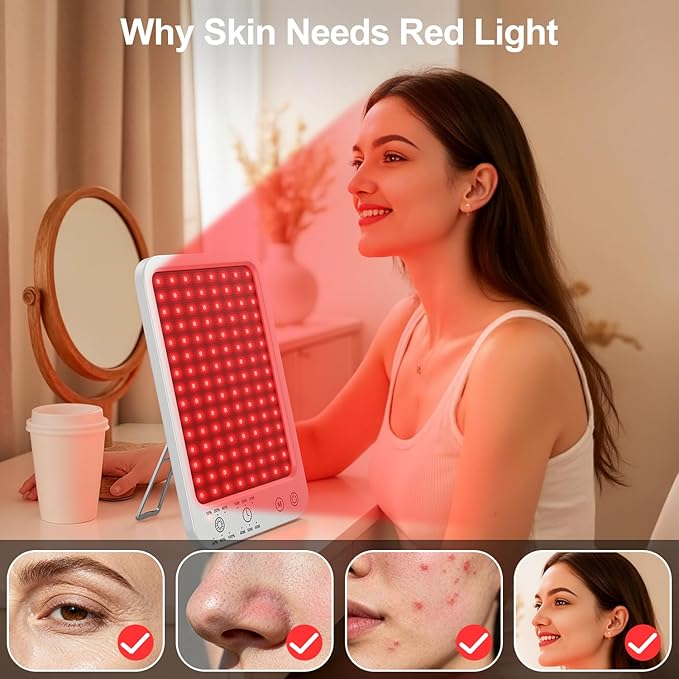 Red Light Therapy for Face and Body, Dual 660nm & 850nm Near Infrared Red Light Therapy Panel with Adjustable Stand and Timer, 3 Modes and 6 Brightness Levels,Ideal Gift for Family & Friends (white) Ziptly