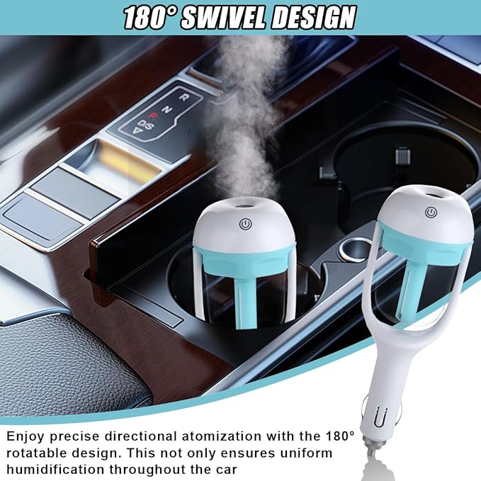 Car Humidifier, Portable Mini Aromatherapy Essential Oil Diffuser, 180-Degree Rotation Cool Mist Humidifier, Vehicle Air Freshener Diffuser with 12V Charging Port for Home Office (Blue) - Bloomnest