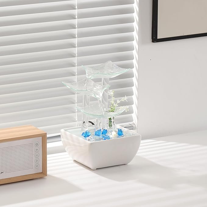 Ceramic and Glass Tabletop Fountain for Indoor and Home Decoration Table Desk Office Patio White - Bloomnest