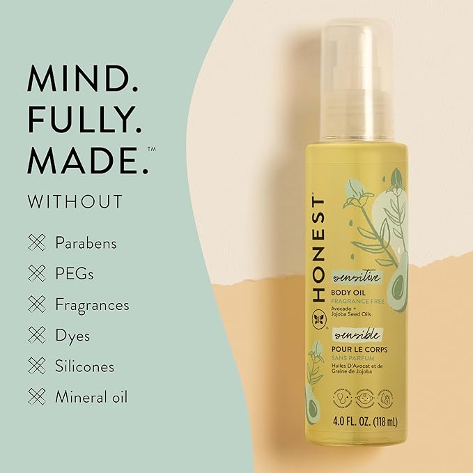 The Honest Company Fragrance Free Moisturizing Body Oil | Nourish + Soothe Baby's Skin | Plant-Based, Hypoallergenic, Vegan | 4.0 fl oz - Bloomnest