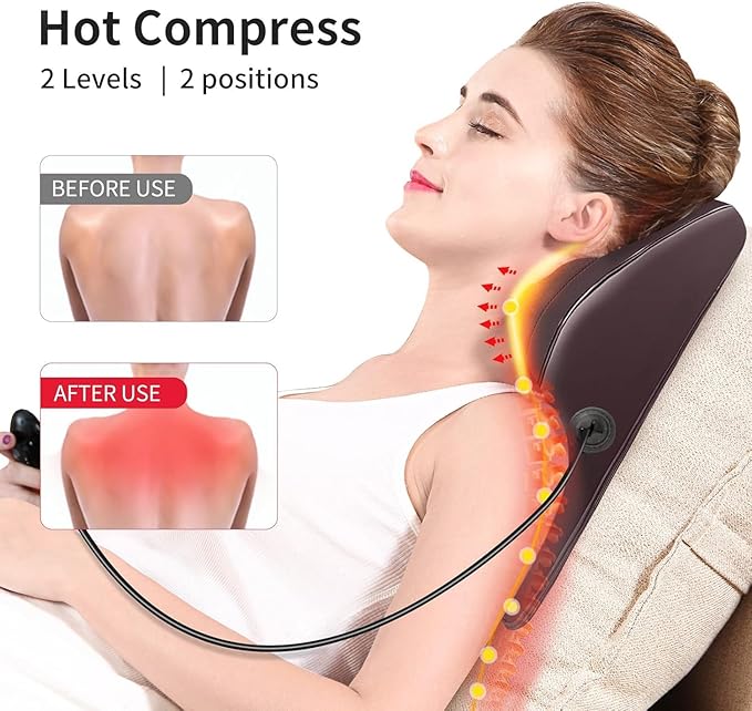 Boriwat Back Massager with Heat, Massagers for Neck and Back, 3D Kneading Massage Pillow for Back, Neck, Shoulder, Leg Pain Relief, Gifts for Men Women Mom Dad, Stress Relax at Home Office and Car Boriwat