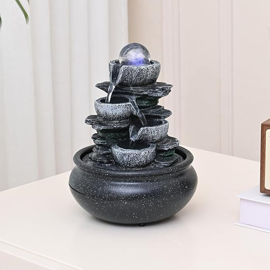 Tabletop Fountain Indoor Waterfall Meditation Fountain,Desktop Water Feature with LED Light for Home Office Bedroom Relaxation (26002)