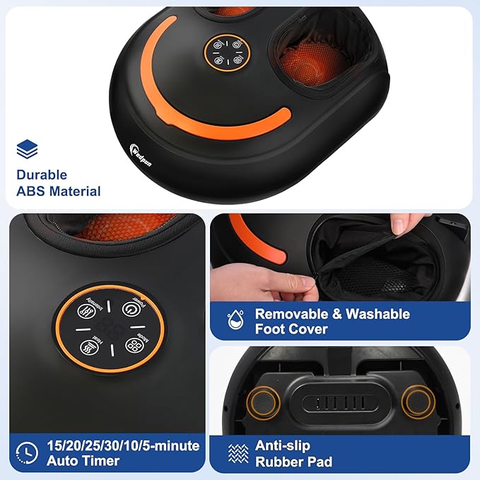 Shiatsu Foot Massager Electric Feet Massage Machine Deep Kneading Relief for Plantar Fasciitis, Air Compression, 3 Heat Levels Relax for Home Office Use, Christmas Gifts for Women Mom Dad Black - Bloomnest