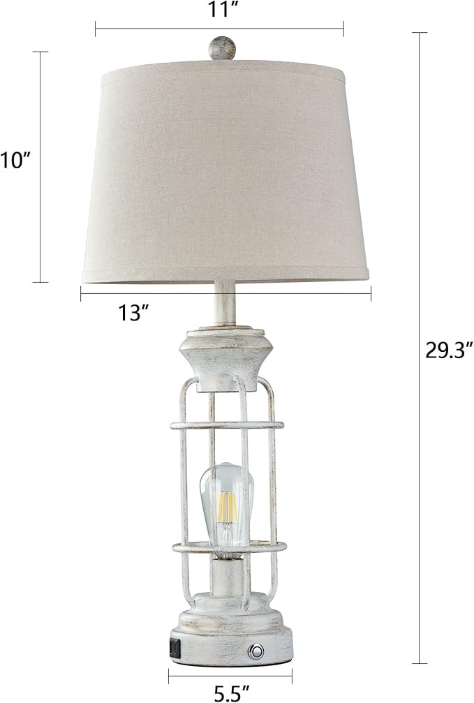 28" Farmhouse Table Lamp Set of 2 with USB Charging Ports, Tall Table Lamp for Living Room,3-Way Dimmable Lamps for Bedroom, Rustic Bedside Lamp, Industrial Nightstand Lamps,Bulbs Included - Bloomnest