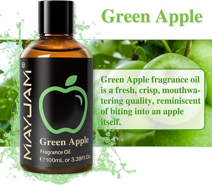 MAYJAM 3.38FL.OZ Green Apple Fragrance Oils with Glass Dropper, 100ML Essential Oils for Diffusers for Home, Long Lasting Scented Oils for Diffusers Soap Candle Making - Bloomnest