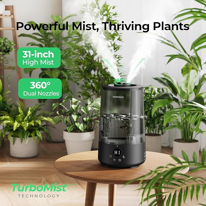 Homvana Humidifiers for Bedroom Home, 3.6L Cool Mist Top-Fill 34H Super Long Time, Quiet 23dB, Baby Humidifier, Oil Diffuser for Large Room, House, Plant, Nursery, Office, BPA FREE, Ultrasonic (Black) - Bloomnest