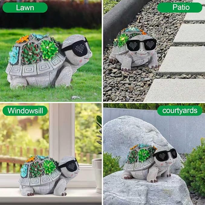 Solar Garden Statues Turtle with Succulent and LED Lights Birthday Gifts for Women Mom Grandma Solar Outdoor Decor for Patio Backyard Yard Lawn Decoration-Unique - Bloomnest