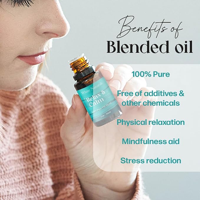 White Naturals Relax & Calm Essential Oil Blend – Soothing Aromatherapy Blend for Tranquility, 100% Pure & Natural, Perfect for Diffuser & Self-Care, 1oz - Bloomnest