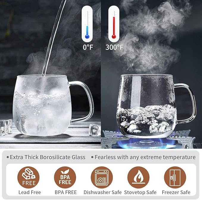 Glass Teacups 4 Pack Glass Tea Cup with Infuser and Lid, 17.6oz/520ml Large Borosilicate Teacup,Tea Clear Mug Cup for Loose Leaf Blooming Tea, Microwave & Dishwasher Safe - Bloomnest