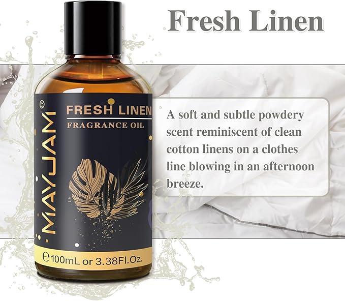 MAYJAM 100ML/3.38FL.OZ Fresh Linen Fragrance Oils with Glass Dropper, Essential Oils for Diffusers for Home, Long Lasting Scented Oils for Diffusers Soap Candle Making - Bloomnest