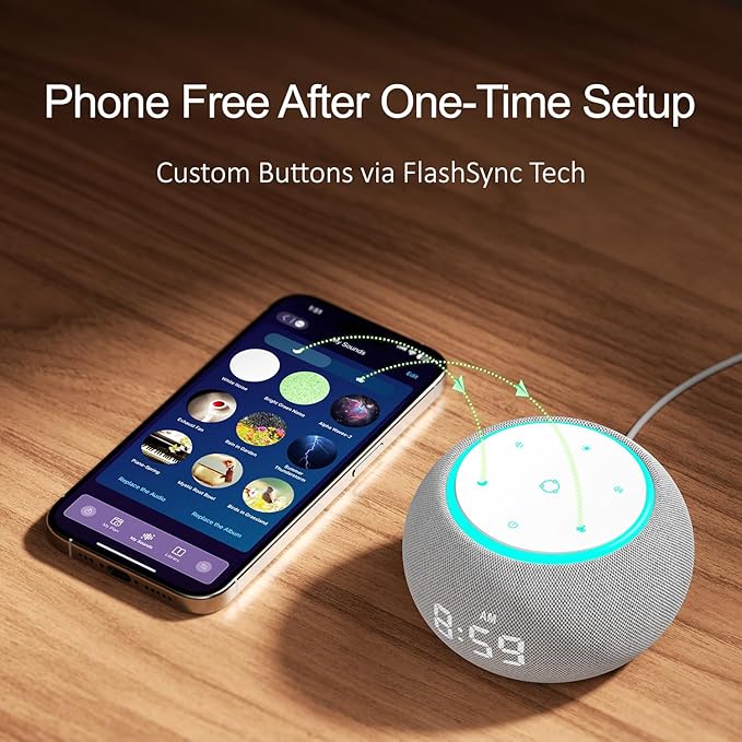Hotmoon Alarm Clock with White Noise Machine, 507 Sounds for Relax & Sleep, Sleep Sound Machine with Night Light & Timer, Smart App Control, Plug in, Cool Gray - Bloomnest