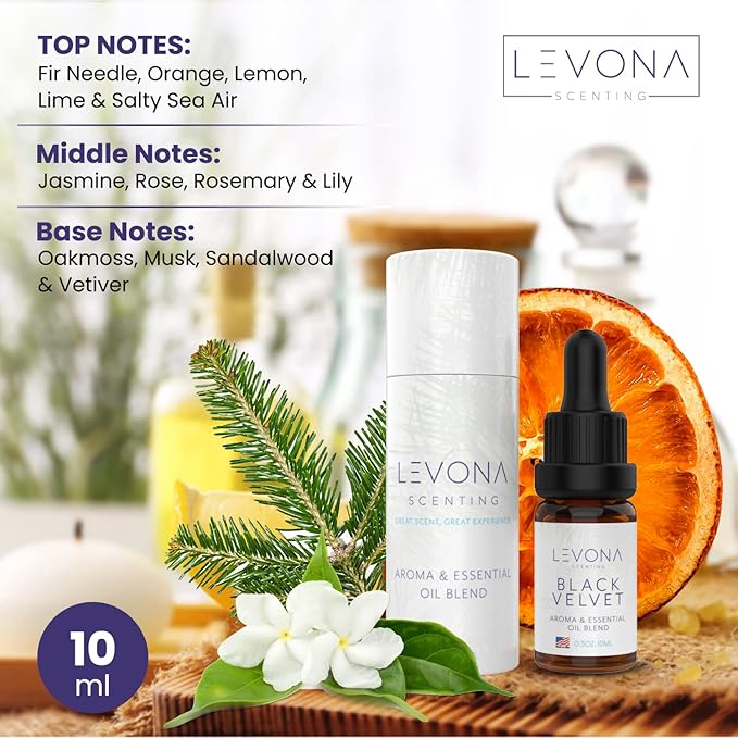 Levona Scents Oil Diffuser Essential Oils: Fragrance Oil for Diffuser - Black Velvette Diffuser Oils Scents - Woody Citrus with Herbal Floral Essential Oil Blends, Oakmoss, White Musk & Sandalwood - Bloomnest