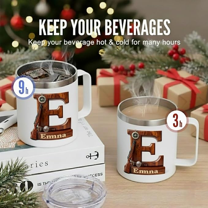 Personalized Christmas Story Mug with Custom Name & Ralphie Initial - 14oz Insulated Tumbler with Handle & Lid - Funny Red Ryder Movie Fan Gift for Men, Dad, Husband (B63) - Bloomnest