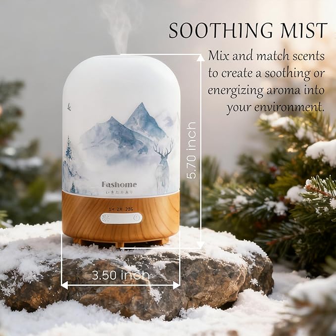 Essential Oil Diffuser Hand Blown Glass, 100ml Small Aromatherapy Diffuser, Auto Shut-Off Function, Ultrasonic Diffusers for Essential Oils, Cool Mist Humidifier with Warm White Lights (Lavender) - Bloomnest