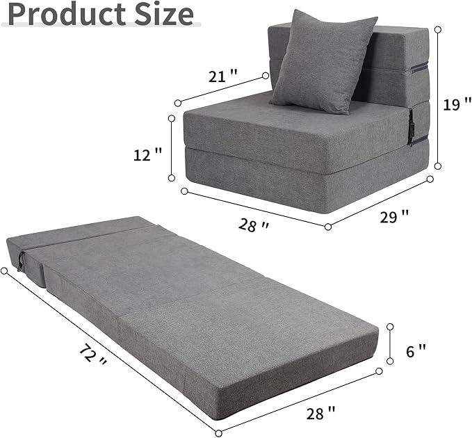 Folding Sofa Bed, High-Density Memory Foam Sofa Bed with a Fluffy Pillow, Floor Couch Guest Bed, Single Size, Dark Grey - Bloomnest