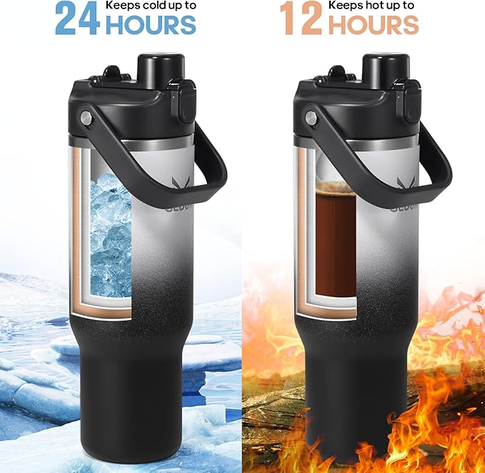32 oz Stainless Steel Tumbler with Handle and Straw, Vacuum Insulated Water Bottle with 2-in-1 Lid (Chug/Straw) and Silicone Boot，Keeps Drinks Hot and Cold - Bloomnest