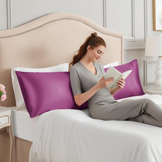 INFIIXSO Body Pillow Cover with Zipper, Luxury Mulberry Silk Body Pillow Case 20x54 Inches, Ultra Smooth and Soft Cooling Long Pillowcase, Gift for Women, Men(Purple) - Bloomnest