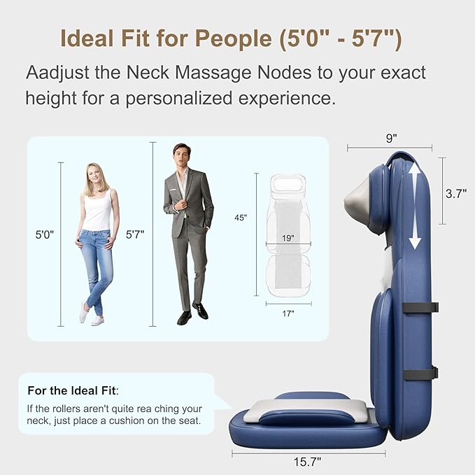 Rainwolf Shiatsu Neck and Back Massage Cushion with Heat - 4D Deep Tissue Kneading Full-Back Massager for Relief Fatigue, Adjustable Intensity & Height, for Office Chair & Home - Bloomnest