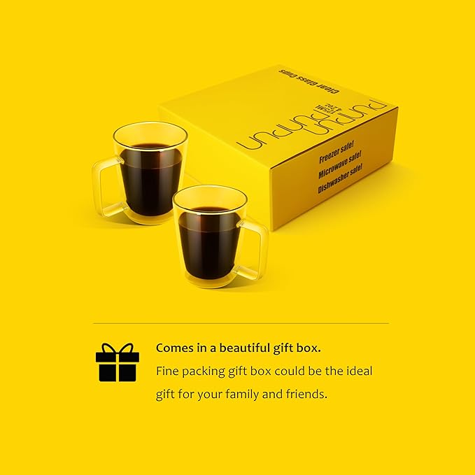 PunPun 16oz.480ml Clear Glass Mugs Large Coffee Mugs, Jumbo Insulated Double Wall Glasses, Premium Glasses Set with Big Handle, Iced Coffee Cup Set of 2 - Bloomnest